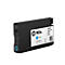 Schwarze HP 963XL Cyan Tintenpatrone vor weißem Hintergrund.