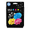 Schwarze HP 953 4-Pack Tintenpatronen-Verpackung mit vier bunten Blumen in Cyan, Magenta, Gelb und Schwarz.