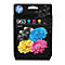 HP 963 Tintenpatronen-4-Pack in schwarzer Verpackung mit blumenartigen Farbdarstellungen.