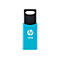 Hellblauer USB-Stick von HP mit 128GB Speicher. Schwarze Schlaufe, weißes HP Logo.