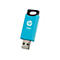 Türkisblauer USB-Stick von HP. Oben schwarz mit Loch, darunter das HP-Logo und die Aufschrift 128GB.