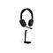 Schwarzes HP Poly Wireless-Headset mit Mikrofonarm und passendem Kopfhörerständer vor weißem Hintergrund.
