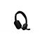 Schwarzes Poly Focus 2 Headset vor weißem Hintergrund mit Mikrofonarm.