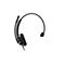 Schwarzes Headset, detailreiche Nahaufnahme. Der Kopfbügel, der Mikrofonarm und das Ohrpolster sind gut sichtbar.