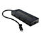 Schwarzer HP USB-C Hub, mit Kabel. Auf der Oberseite befinden sich Anschlüsse, inklusive USB-C und weitere. Der Hintergrund ist weiß.