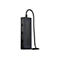 Schwarzer HP USB-C Hub, Kabel angeschlossen. Drei Ports, kleines Display, HP Logo oben.