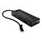 Schwarzer USB-C Hub mit diversen AnschlÃ¼ssen. Kabel mit USB-C Stecker. Aufschrift: 'INPUT' und weitere Symbole.