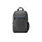 Grauer Rucksack mit schwarzem Griff, Reißverschlüssen und blauem Akzent. HP Logo sichtbar.