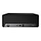 Schwarzer HP ProDesk Desktop-Computer. Vorderseite mit horizontalen Lüftungsschlitzen, HP-Logo und Anschlüssen.