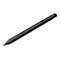 Ein schwarzer Eingabestift liegt diagonal vor weißem Hintergrund. Spitze und Spitze sind grau.