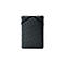 Graue Laptoptasche mit geometrischem Muster und HP-Logo. Schwarzes Gummiband zur Sicherung.