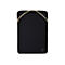Schwarze Laptoptasche mit beigem Griff und HP-Logo.