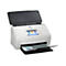 Ein weißer HP-Scanner mit geöffnetem Deckel, zeigt ein Diagramm. Auf dem Touchscreen Optionen für Computer, E-Mail und Netzwerk.
