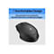 Schwarze HP-Maus auf weißem Grund. Oben Text: Komfortables Design. Die Form ist ideal für Rechtshänder.innen.