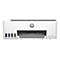 Weißer HP Smart Tank 5105 Drucker; oben grau, mit HP Logo. Tintenfüllstände farblich markiert. Aufschrift: HP Smart Tank 5105.