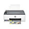 Ein weißer HP Smart Tank 5105 Drucker, aus dem ein Blatt Papier mit dem Aufdruck "HEALTH RECIPES" kommt.
