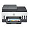 Une imprimante à jet d'encre HP Smart Tank 7305 avec sortie imprimée sur papier dans le bac de sortie.
