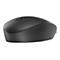 Souris d'ordinateur noire, logo HP sur le dessus. La souris a une forme ergonomique.
