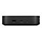 Schwarzer Mini-PC mit USB-, USB-C- und Audioanschlüssen, isoliert auf weißem Hintergrund.