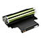 Gros plan d'une cartouche de toner HP noire avec un cylindre vert. Des symboles et l'inscription 120A sont visibles sur la base noire.