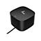 Schwarze Dockingstation mit HP Logo und Kabel, USB-A und USB-C Anschlüssen. Auf weißem Hintergrund.