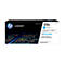 Une cartouche de toner HP LaserJet 212X bleue avec informations et logo du produit, sur fond d'affichage boursier.