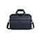 Schwarze Laptoptasche mit Tragegriffen, Reißverschlüssen und abnehmbarem Schultergurt vor weißem Hintergrund.
