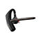 Schwarzes Bluetooth-Headset von Poly mit goldfarbenen Akzenten vor weißem Hintergrund.
