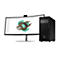Ein schwarzer PC und ein gebogener Monitor zeigen ein 3D-Modell. Auf dem Monitor ist ein technisches Bauteil in Türkis und Bronze dargestellt. Der PC hat das HP Logo.