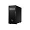 Ein schwarzer PC-Tower auf weißem Hintergrund. Der Tower hat ein Gittermuster an der Front und oben mittig das Logo von HP.