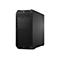 Schwarzer PC-Tower mit perforierter Front und verschiedenen Anschlüssen. Das HP Logo befindet sich oben.