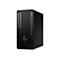 Schwarzer PC-Tower mit markanten Lüftungsschlitzen, HP-Logo. Oben USB-Anschlüsse.
