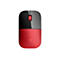 Rote und schwarze HP-Maus mit Scrollrad. Auf der roten Unterseite ist das HP-Logo zu sehen.