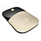 Flache, kabellose HP-Maus in Gold und Schwarz mit HP-Logo auf weißem Hintergrund.