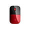 Drahtlose Maus, schwarz-rot, mit HP-Logo. Oben schwarz mit Scrollrad, unten rot.