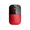 Drahtlose Computermaus. Oberteil schwarz, Unterteil rot mit HP Logo, mittig rotes Scrollrad.