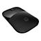 Schwarze, drahtlose HP-Maus mit Logo, das im Zentrum platziert ist. Die Maus hat ein flaches Design mit einem Scrollrad.