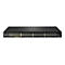 Ein schwarzer Netzwerk-Switch von Aruba. Er hat viele Ports, Anzeigen und Beschriftungen, darunter '10GbE SFP+ Ports' und '10/100/1000 BASE-T PoE+ Ports'.