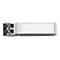 Un module SFP avec un boîtier en métal argenté. Une zone blanche est visible sur le dessus. Le module est doté d'un connecteur noir.