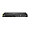 Ein schwarzer HPE Aruba Netzwerk-Switch, der auf einer weißen Oberfläche platziert ist. Das Gerät hat mehrere Anschlüsse auf der Vorderseite, darunter 24 RJ45-Ports und mehrere SFP-Ports. Der Switch zeigt auch LED-Anzeigen, eine Konsole und eine Reset-...