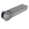 Metallfarbener SFP-Transceiver mit blauer Markierung.