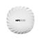 Appareil réseau Aruba blanc rond. En haut se trouve HPE Aruba Networking, en dessous 4 petits marqueurs noirs, étiquetés Sys, 2GHz, 5GHz et 6GHz.