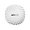 Point d'accès Wi-Fi rond et blanc avec le logo HPE Aruba, un design géométrique et des indicateurs de fréquence.