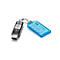 Ein schwarzer USB-Stick mit der Aufschrift 'Key Server v3' und ein blaues, transparentes Anhänger-Tag.