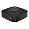 Schwarzer HP Chrome Mini-PC. Oben: Logo, Chrome-Logo. Front: USB-Ports, Micro SD-Port. Seite: Reset-Knopf.