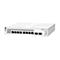 Un commutateur réseau blanc Instant On Switch Series 1930 avec plusieurs ports et LED. Texte : 1GbE SFP+ Ports.