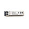 Ein silberner HP SFP+ Transceiver auf weißem Hintergrund. Mit Produktinformationen und Logo.
