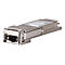 Ein silberner HP SFP-Transceiver vor weißem Hintergrund mit Firmenlogo und Barcode auf der Oberseite.