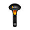 Ein schwarzer Barcode-Scanner mit gelbem Knopf und Laser-Markierung.