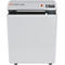 Grijze HSM ProfiPack ecoChip kartonverpakkingsmachine op wielen tegen een witte achtergrond.